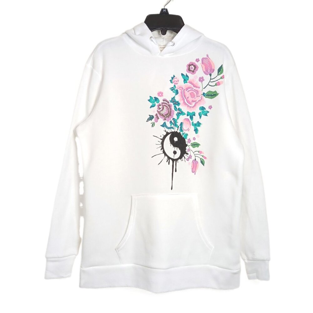 Floral Yin Yang Hoodie Juniors Small White Athleisure No Comment Sweatshirt New